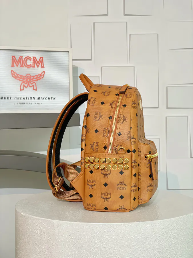 MCM Star Visitos Upgraded Mini Backpack with Cognac Color