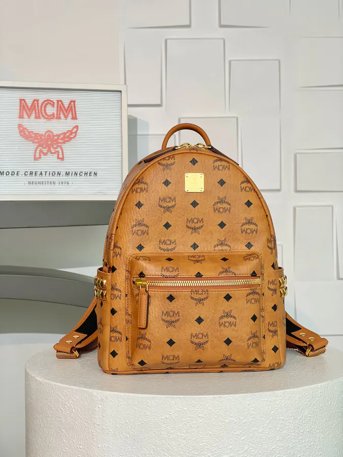 MCM Star Visitos Upgraded Mini Backpack with Cognac Color
