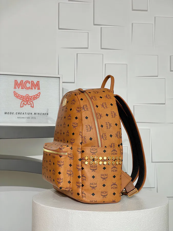 MCM Star Visetos Backpack Cognac