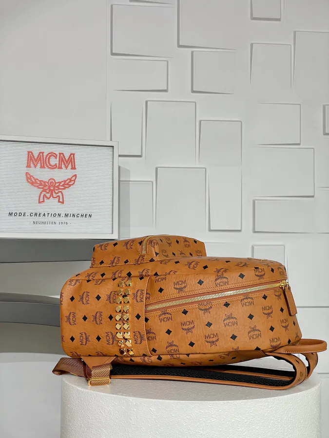 MCM Star Visetos Backpack Cognac