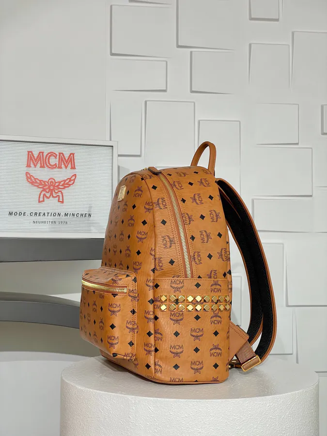 MCM Star Visetos Upgraded Cognac Medium Backpack
