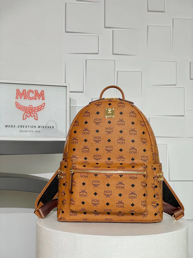 MCM Star Visetos Upgraded Cognac Medium Backpack