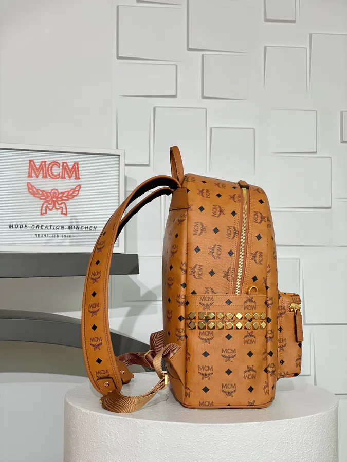 MCM Star Visetos Upgraded Cognac Medium Backpack