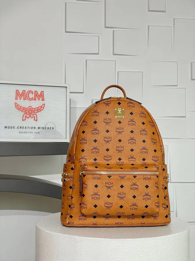 MCM Star Visitos Medium Backpack with Nappa Leather Trim