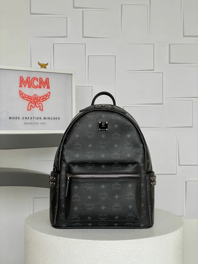 MCM Star Visetos Backpack New Design, Black Leather, Unmatched Style