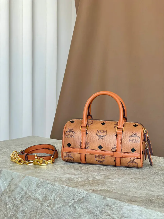 MCM Aren Visetos Mini Boston Bag