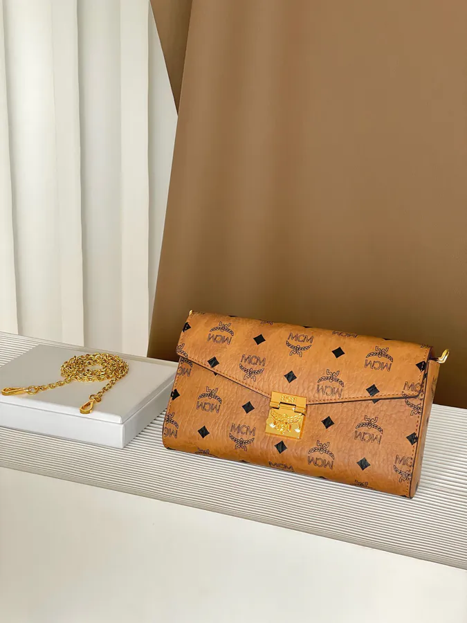 MCM Tracy Visetos Medium Classic Leather Envelope Bag