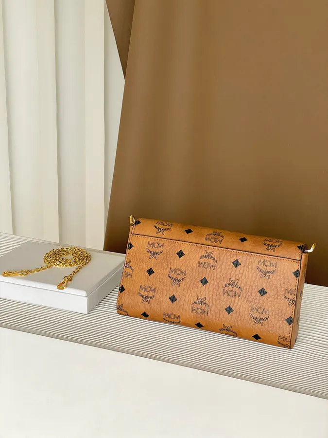 MCM Tracy Visetos Medium Classic Leather Envelope Bag