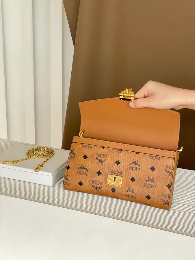 MCM Tracy Visetos Medium Classic Leather Envelope Bag