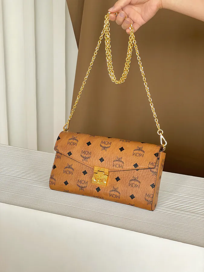 MCM Tracy Visetos Medium Classic Leather Envelope Bag