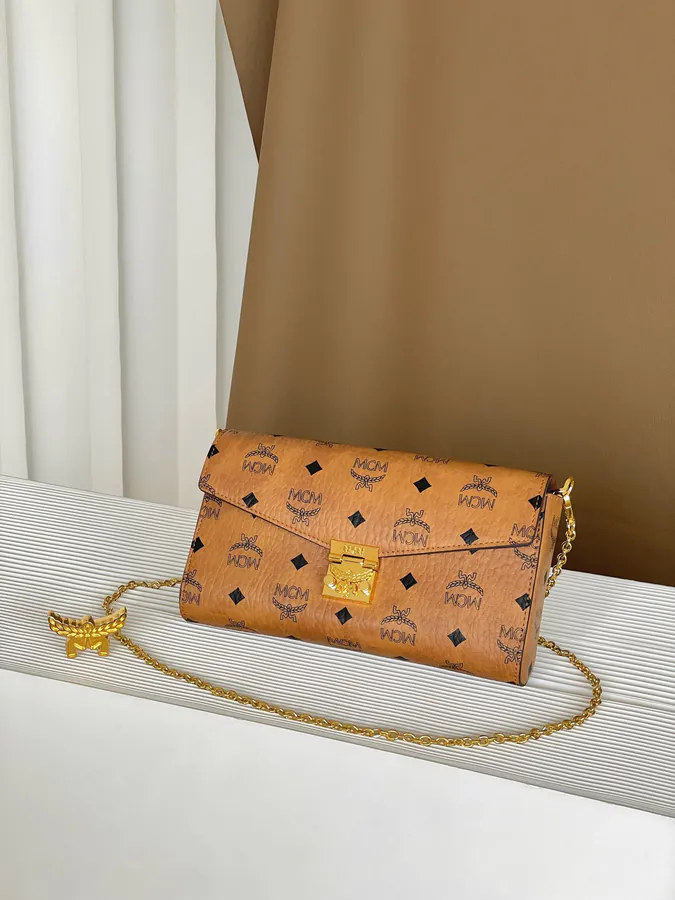 MCM Tracy Visetos Medium Classic Leather Envelope Bag