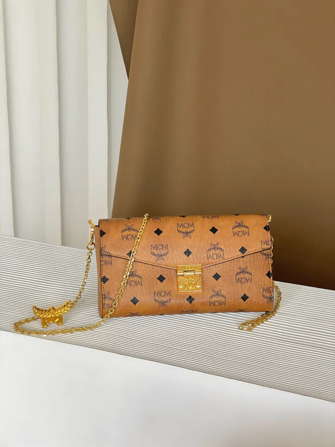MCM Tracy Visetos Medium Classic Leather Envelope Bag