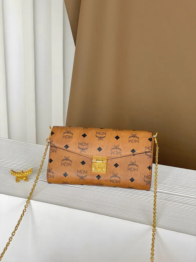 MCM Tracy Visetos Medium Classic Leather Envelope Bag
