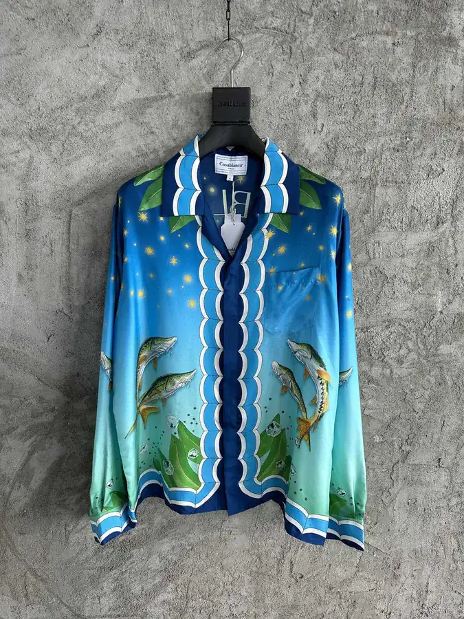 CASABLANCA 2024SS Silk Shirt with Grained Calfskin Pattern