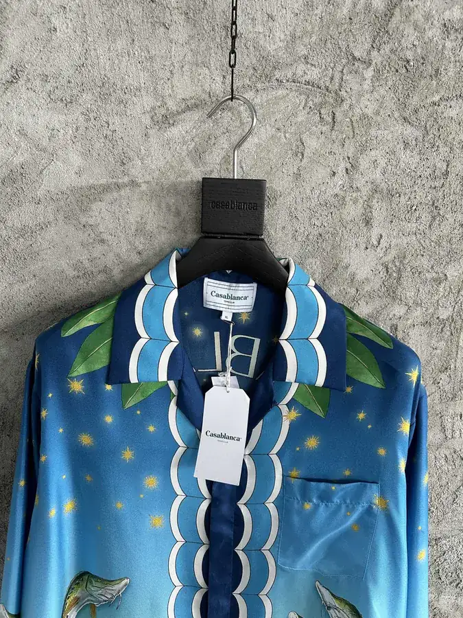 CASABLANCA 2024SS Silk Shirt with Grained Calfskin Pattern