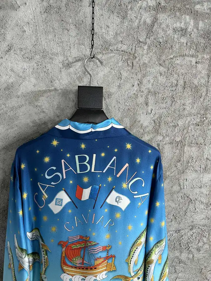 CASABLANCA 2024SS Silk Shirt with Grained Calfskin Pattern