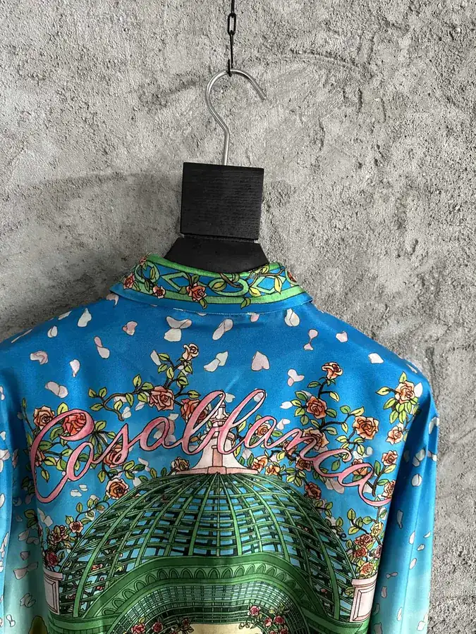 CASABLANCA 2024SS Silk Blouse with Swan Print, Custom Fabric, Laser Cut Design