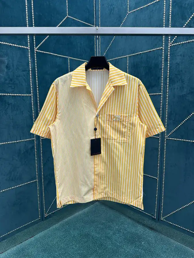25ss New Autumn Men's Stripe Patchwork Short Sleeve Shirt