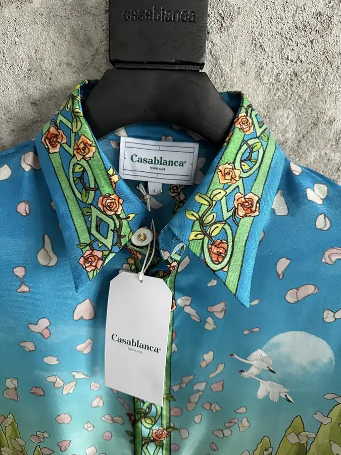 CASABLANCA 2024SS Silk Blouse with Swan Print, Size S M L XL