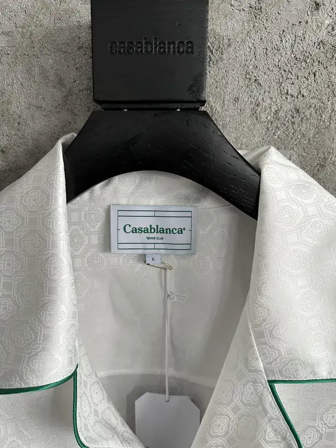CASABLANCA 2024SS Green Trimmed Silk Print Long Sleeve Shirt
