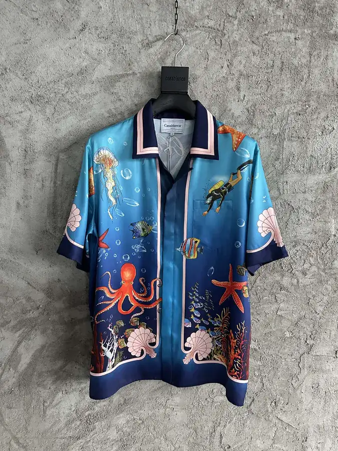 CASABLANCA 2024SS Silk Short Sleeve Shirt with Ocean Animal Pattern