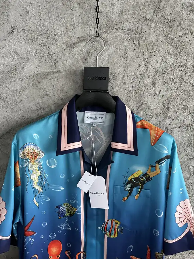 CASABLANCA 2024SS Silk Short Sleeve Shirt with Ocean Animal Pattern