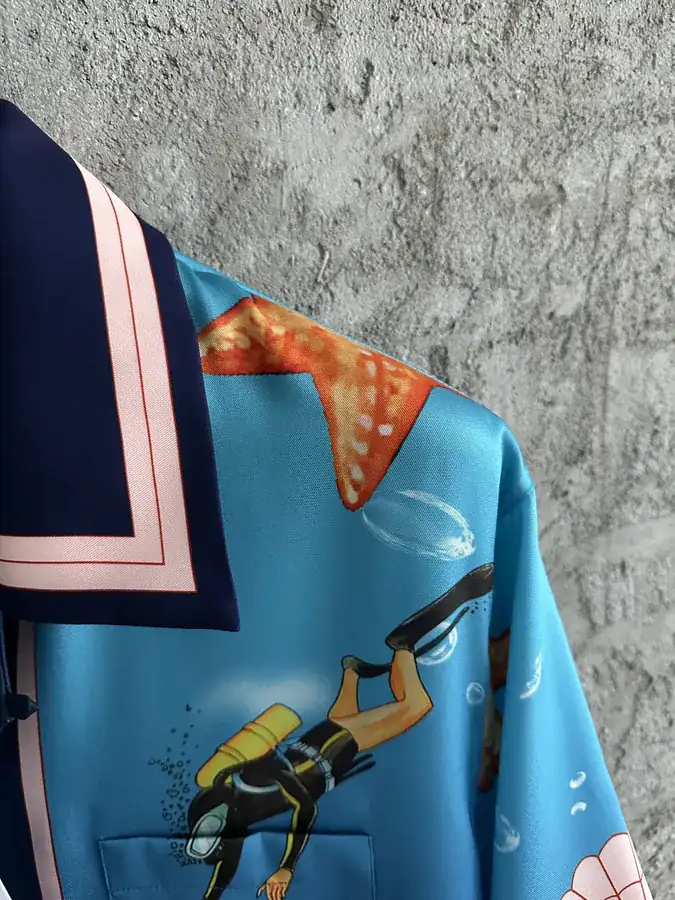 CASABLANCA 2024SS Silk Short Sleeve Shirt with Ocean Animal Pattern