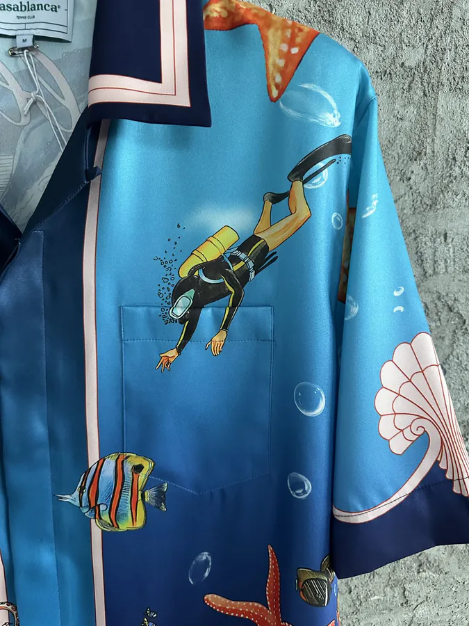 CASABLANCA 2024SS Silk Short Sleeve Shirt with Ocean Animal Pattern