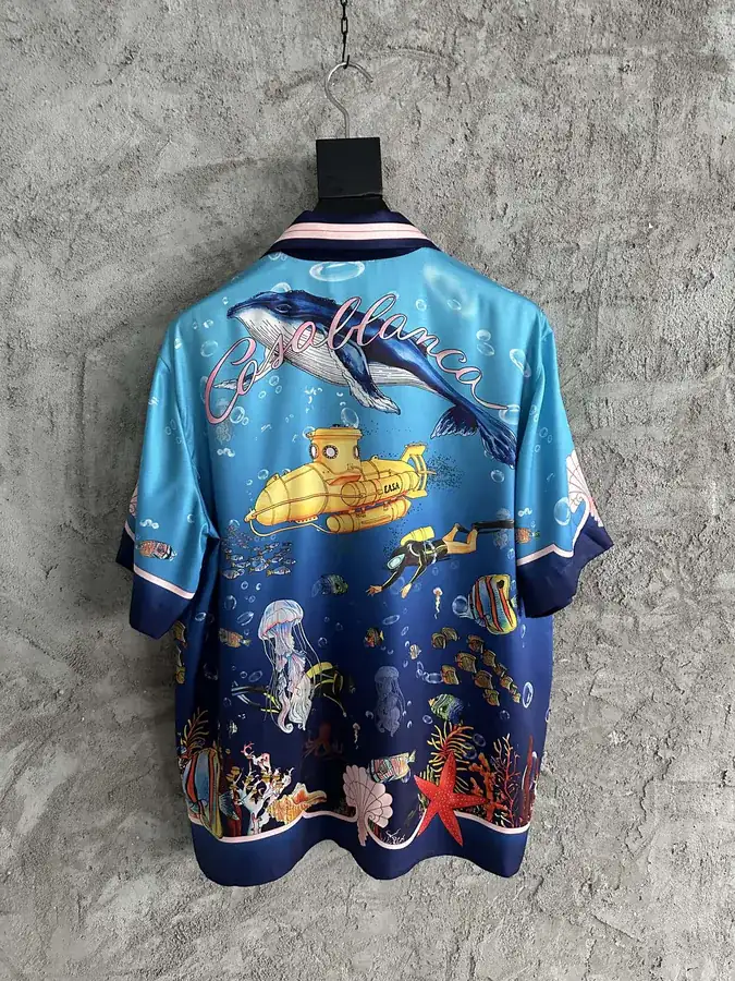 CASABLANCA 2024SS Silk Short Sleeve Shirt with Ocean Animal Pattern