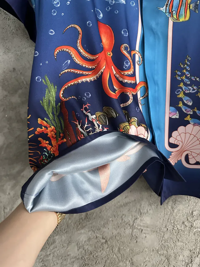 CASABLANCA 2024SS Silk Short Sleeve Shirt with Ocean Animal Pattern