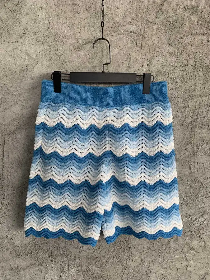CASABLANCA 2023SS Gradient Blue Wave Pattern Knit Short