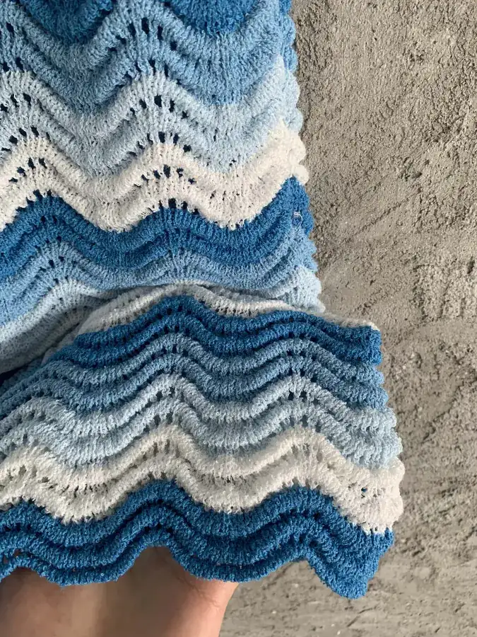 CASABLANCA 2023SS Gradient Blue Wave Pattern Knit Short