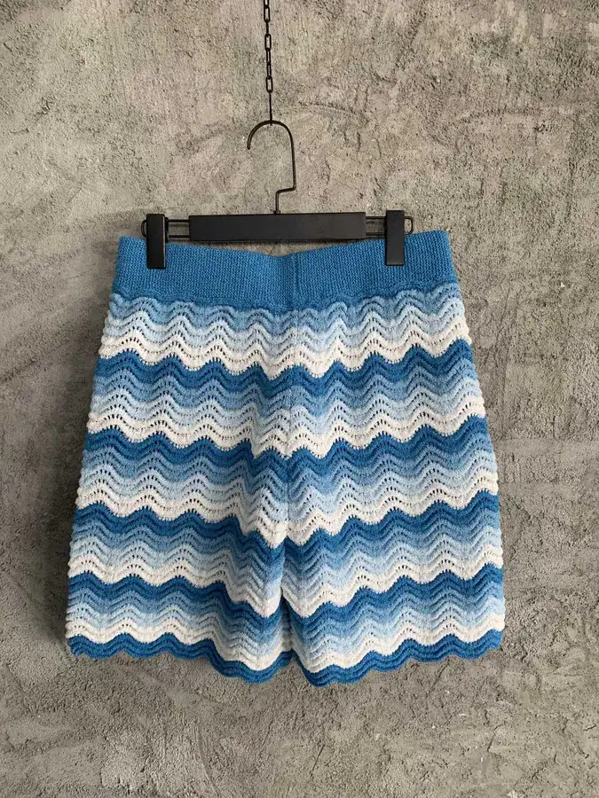 CASABLANCA 2023SS Gradient Blue Wave Pattern Knit Short
