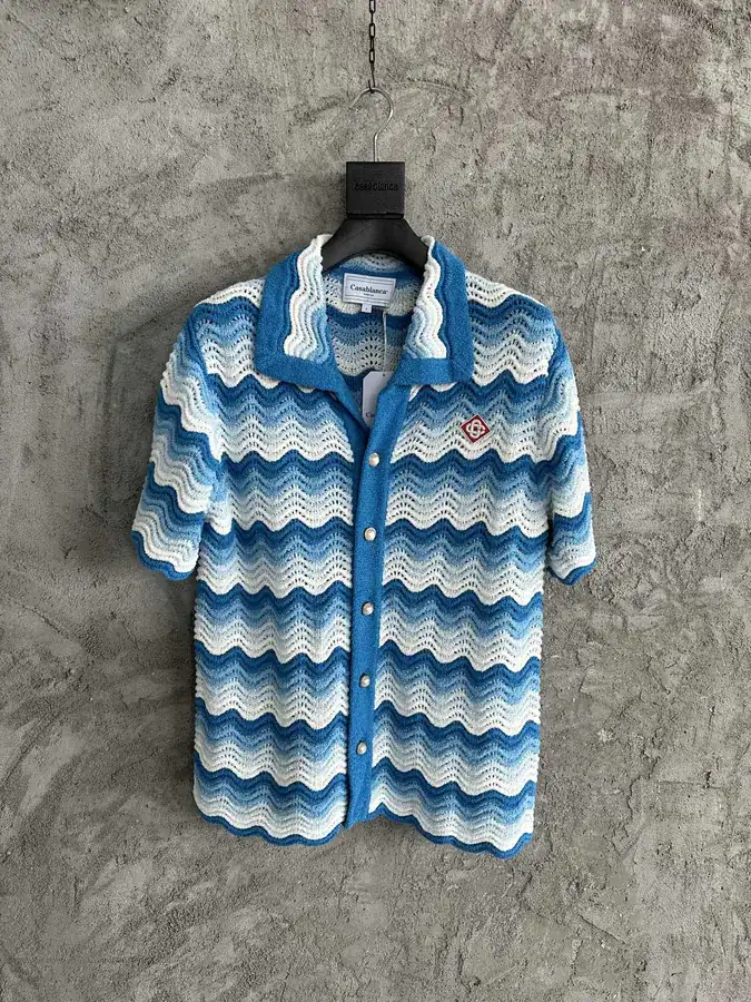 CASABLANCA 2023SS Blue Gradient Wavy Pattern Knit Blouse Shirt