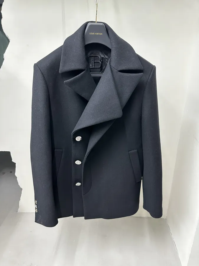 BALMAIN Short Coat with Double Zipper and Silk Blend