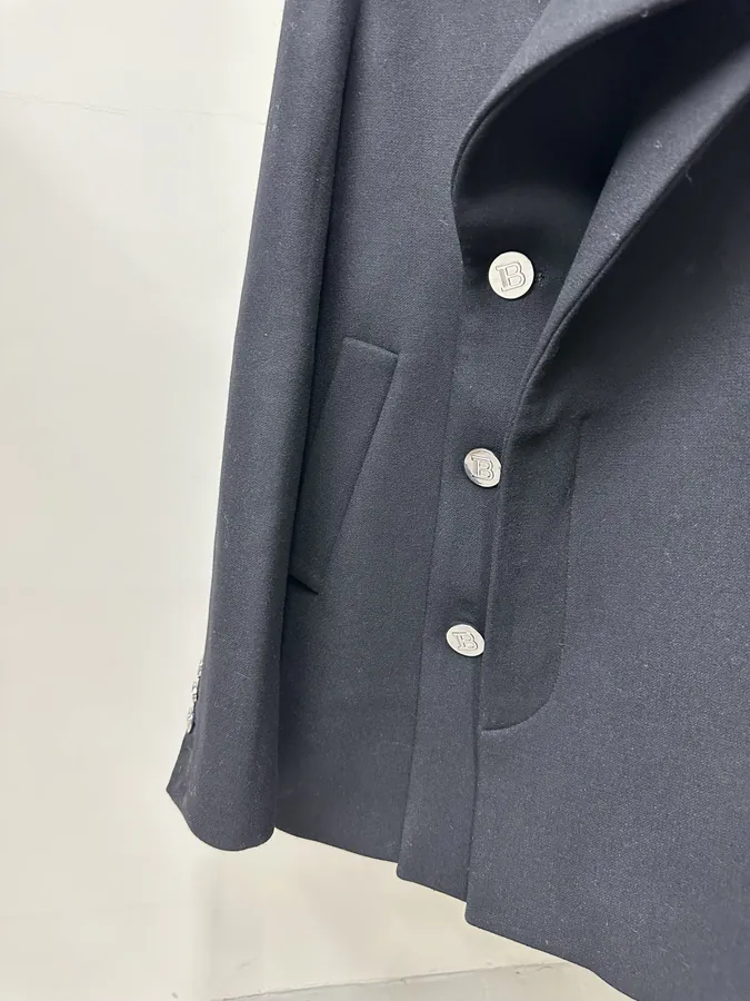 BALMAIN Short Coat with Double Zipper and Silk Blend