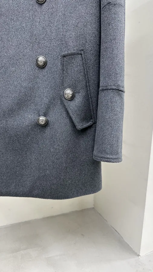 Balmain Gray Double Breasted Court Style Coat