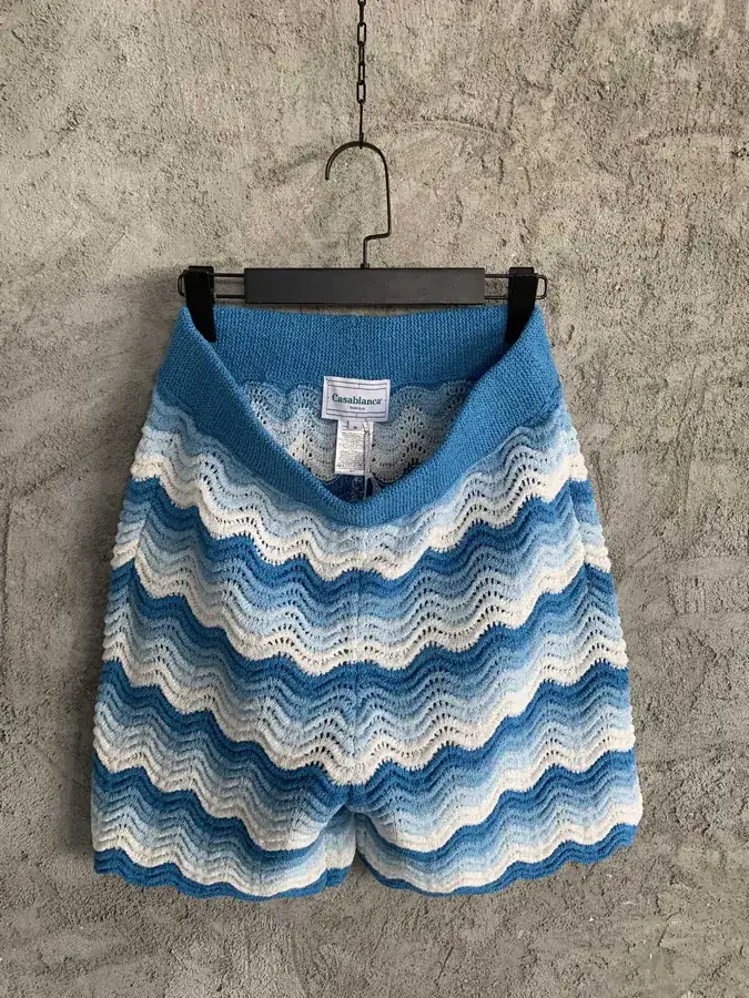 CASABLANCA 2023SS Gradient Blue Wave Pattern Knit Short