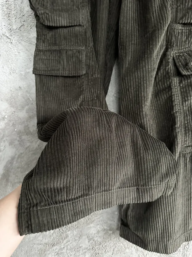 Rick Owens DEKSHDW Olive Green Corduroy Wide Leg Trousers