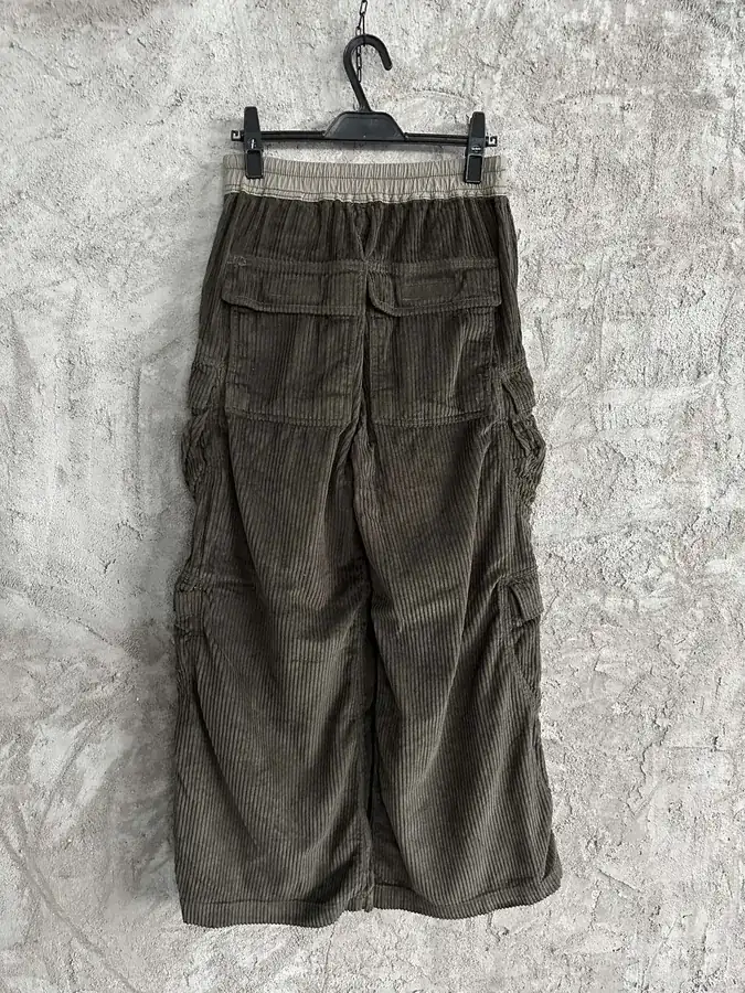 Rick Owens DEKSHDW Olive Green Corduroy Wide Leg Trousers