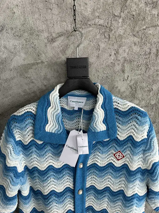 CASABLANCA 2023SS Blue Gradient Wavy Pattern Knit Shirt