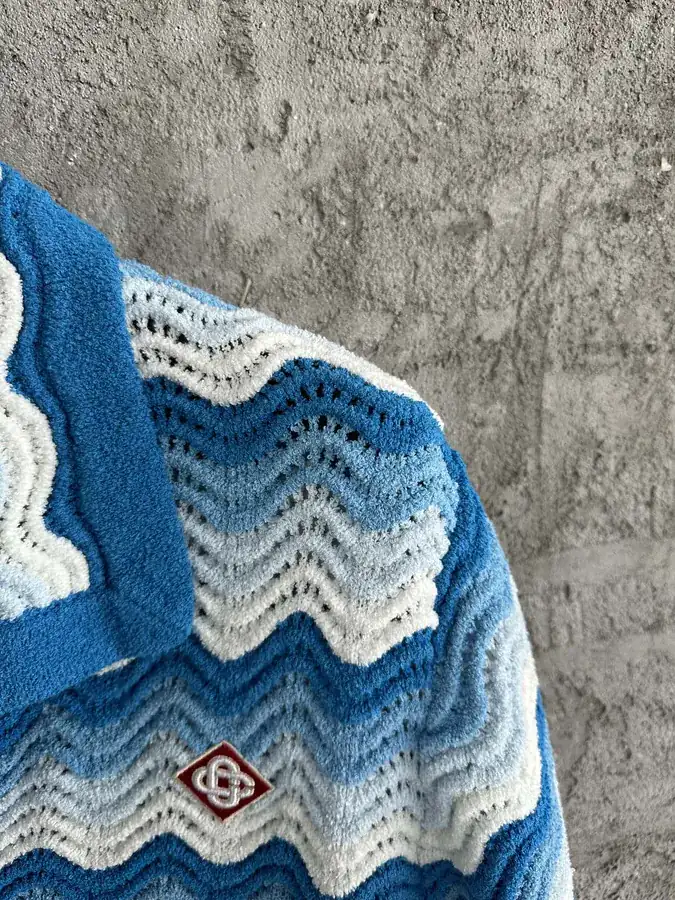 CASABLANCA 2023SS Blue Gradient Wavy Pattern Knit Shirt