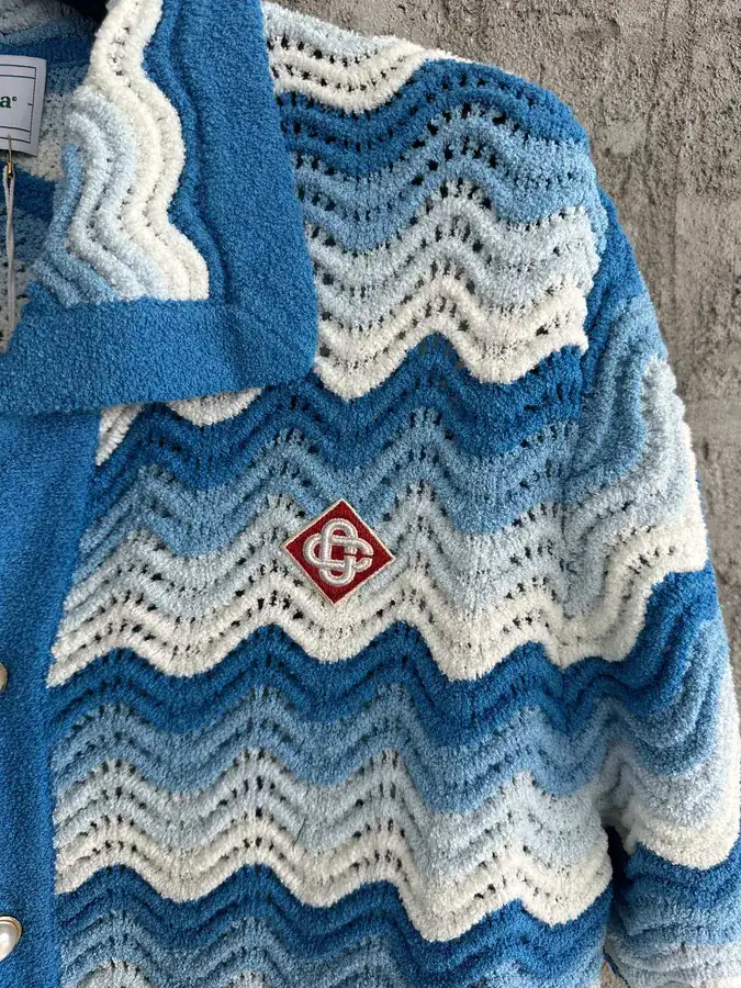 CASABLANCA 2023SS Blue Gradient Wavy Pattern Knit Shirt