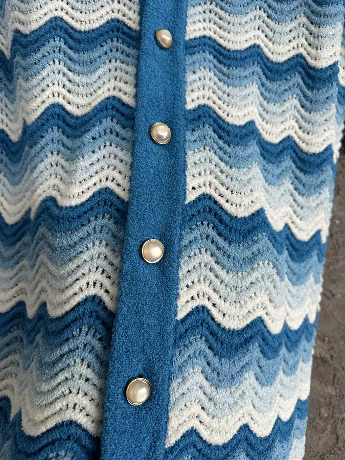 CASABLANCA 2023SS Blue Gradient Wavy Pattern Knit Shirt