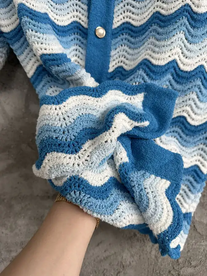 CASABLANCA 2023SS Blue Gradient Wavy Pattern Knit Shirt