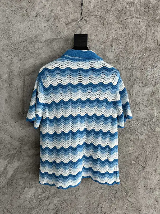 CASABLANCA 2023SS Blue Gradient Wavy Pattern Knit Shirt