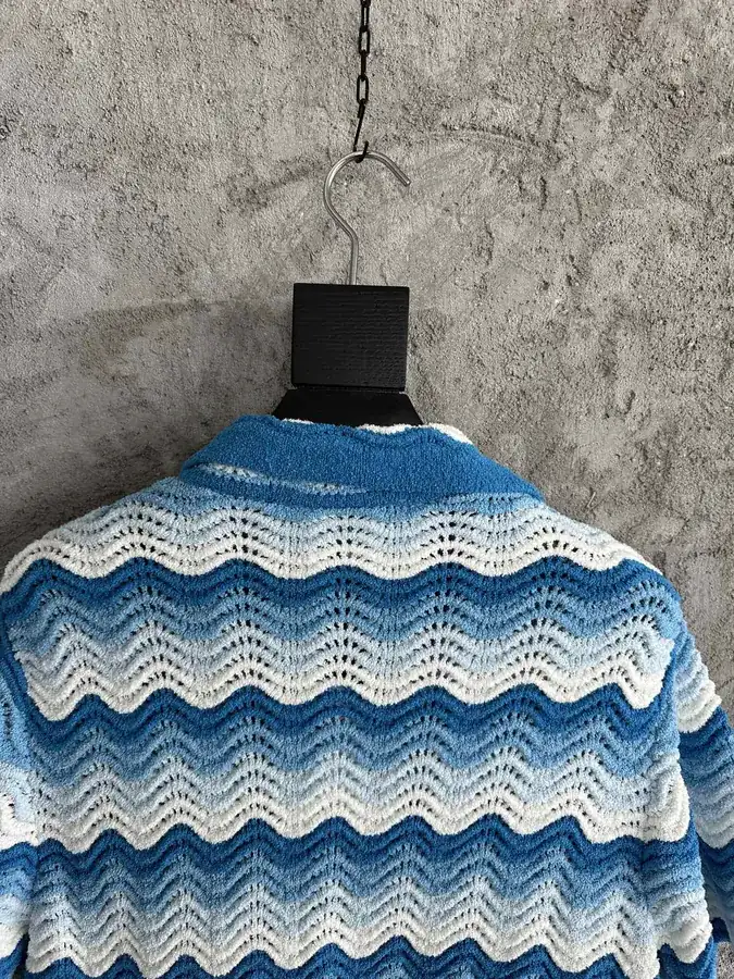 CASABLANCA 2023SS Blue Gradient Wavy Pattern Knit Shirt