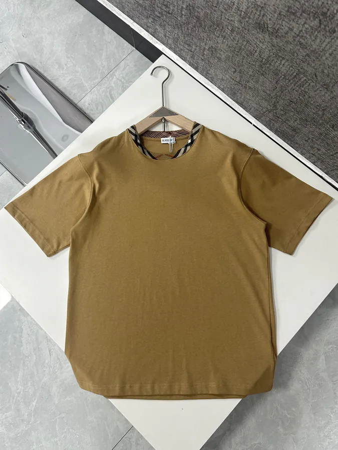 Burberry 2025 New Collection Cotton T Shirt with Classic Tartan Trim