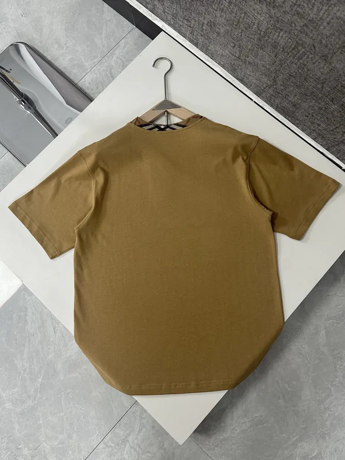 Burberry 2025 New Collection Cotton T Shirt with Classic Tartan Trim