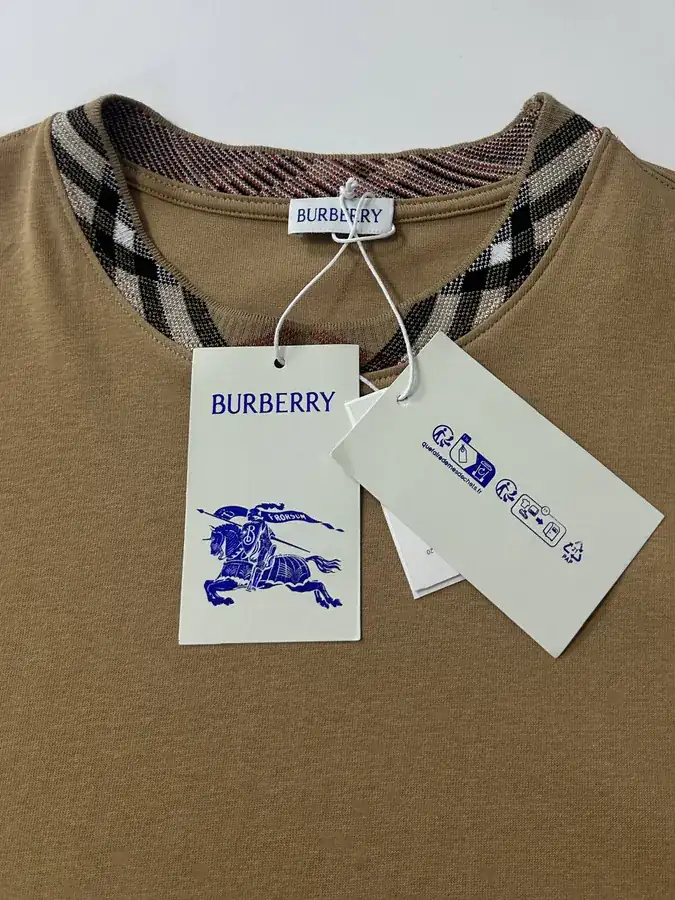 Burberry 2025 New Collection Cotton T Shirt with Classic Tartan Trim